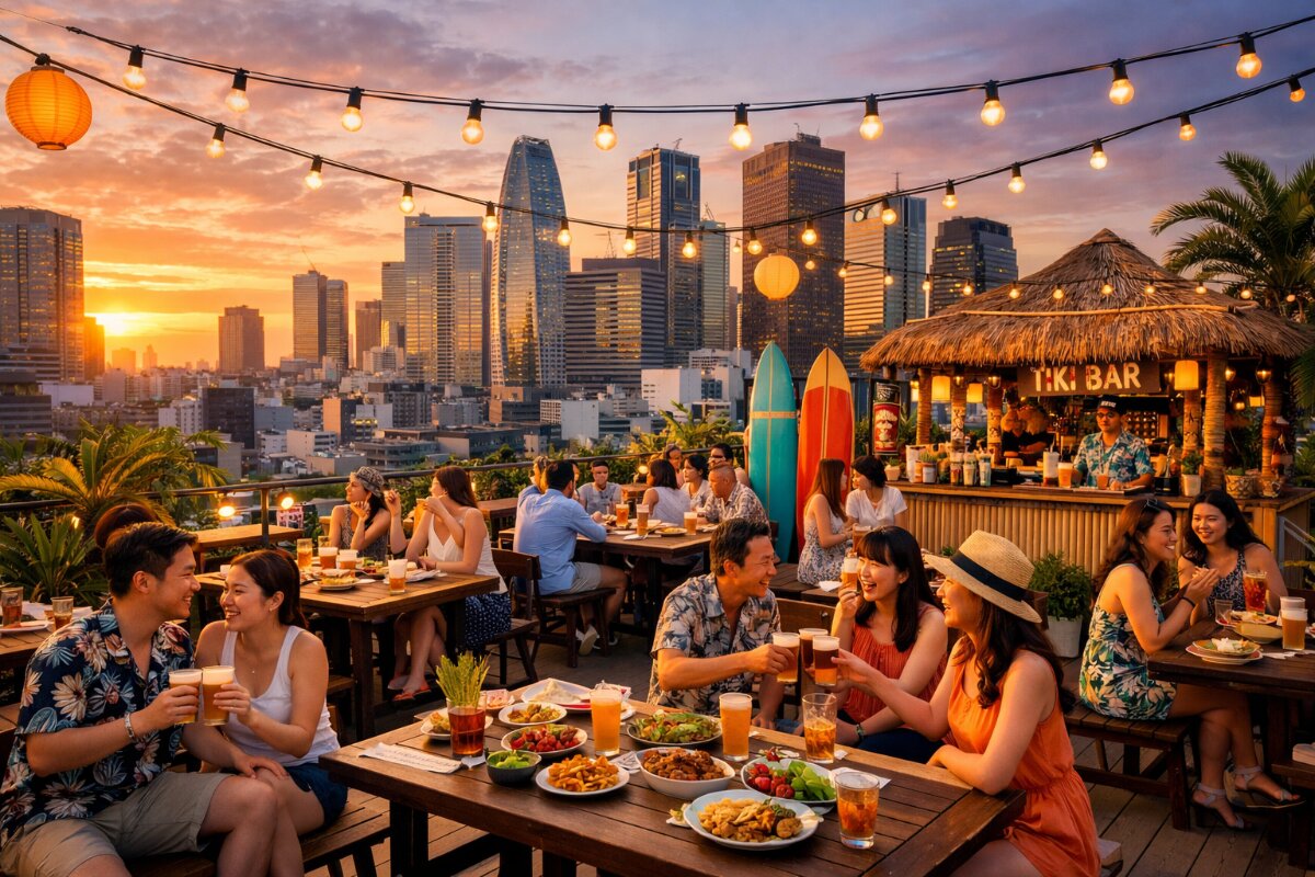 Experience Sunset Beach Australia Beer Garden in Tokyo: A Rooftop Retreat from May to September 2026
