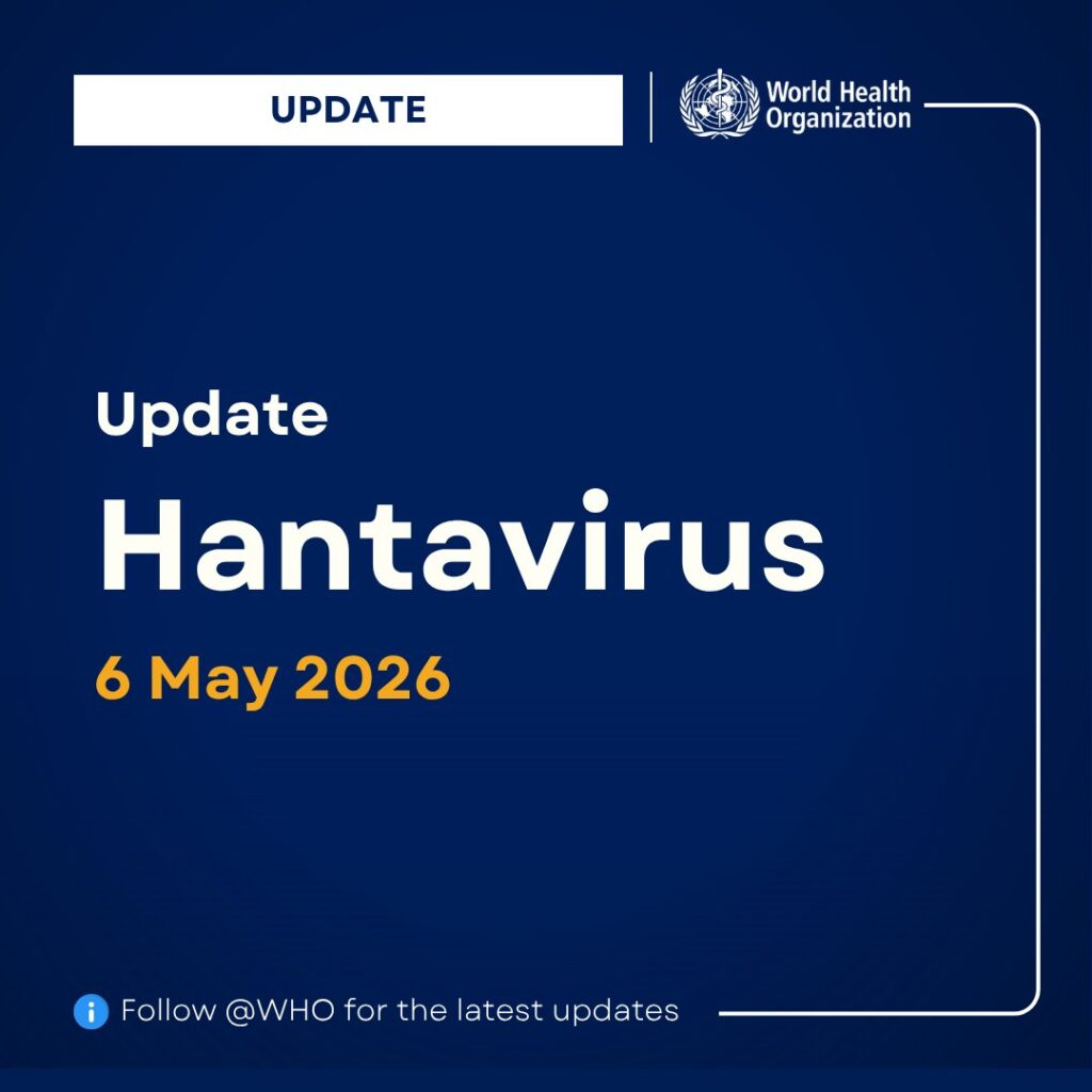 Update: Hantavirus — 6 May 2026, WHO logo on a dark blue background