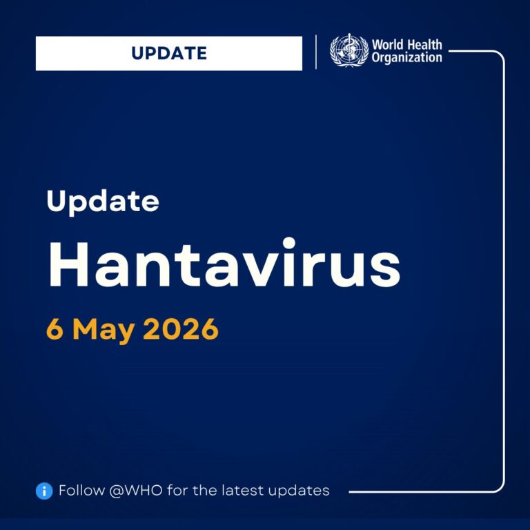 Update: Hantavirus — 6 May 2026, WHO logo on a dark blue background