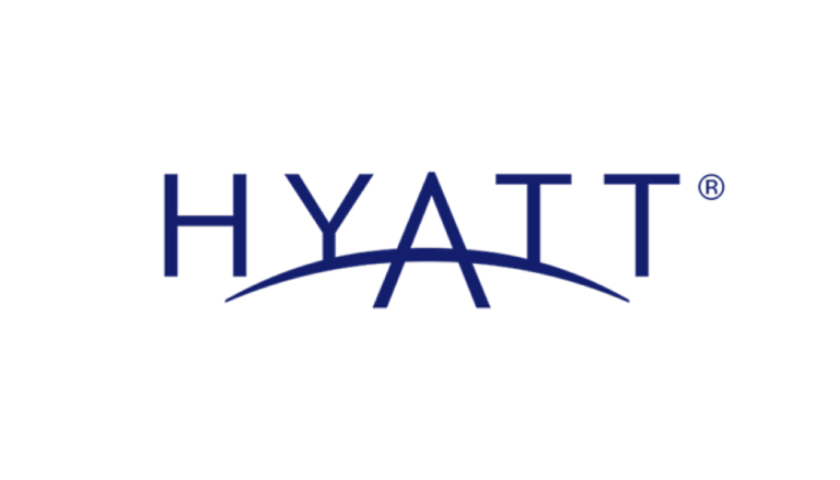Hyatt logo: the word HYATT in dark blue with a curved arc beneath the letters