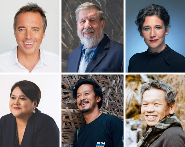 Six professional headshots in a 2x3 grid featuring diverse men and women (head-and-shoulders).