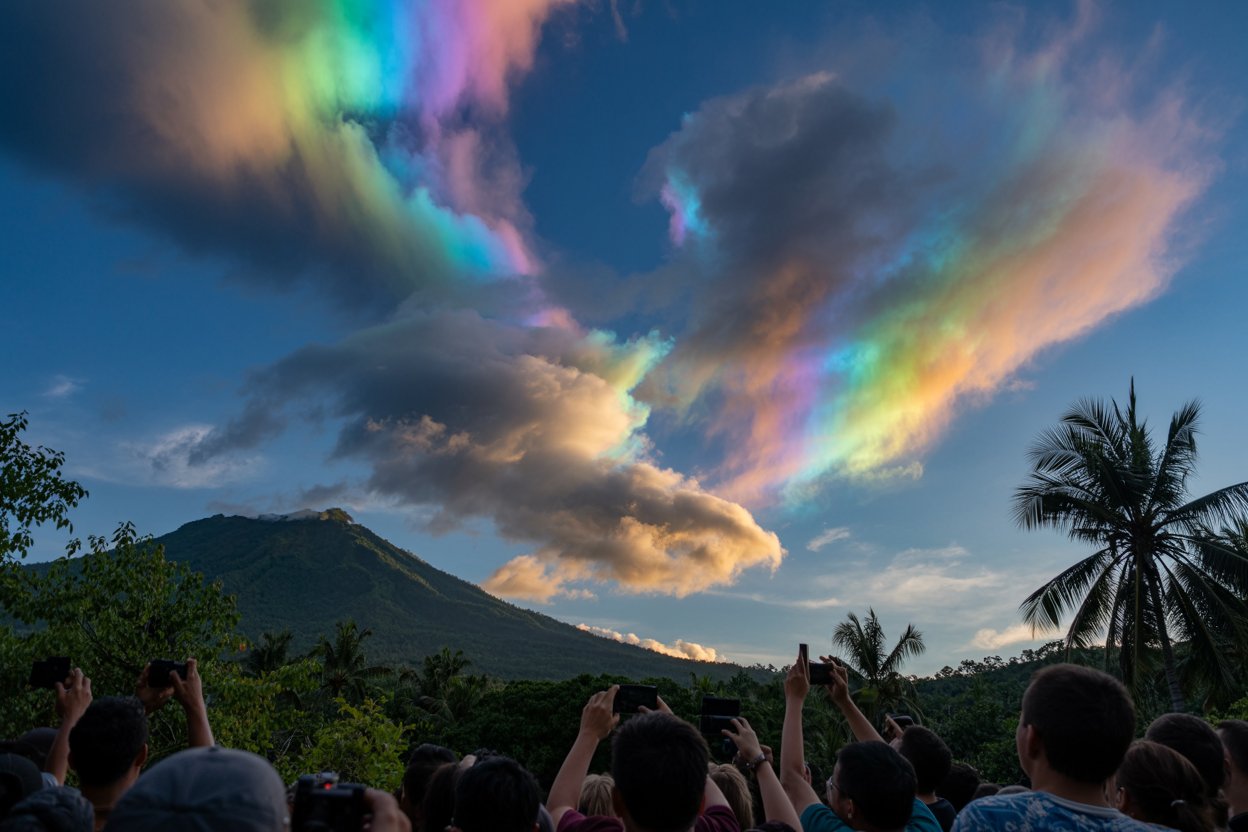 Incredible Rainbow Cloud Phenomenon Wows Tourists in Indonesia