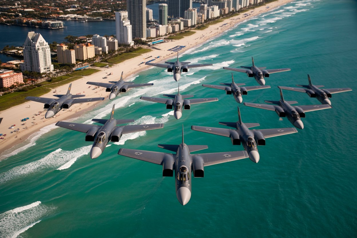 Unforgettable Military Flyover: A Stunning Aerial Showcase Over Miami Beach