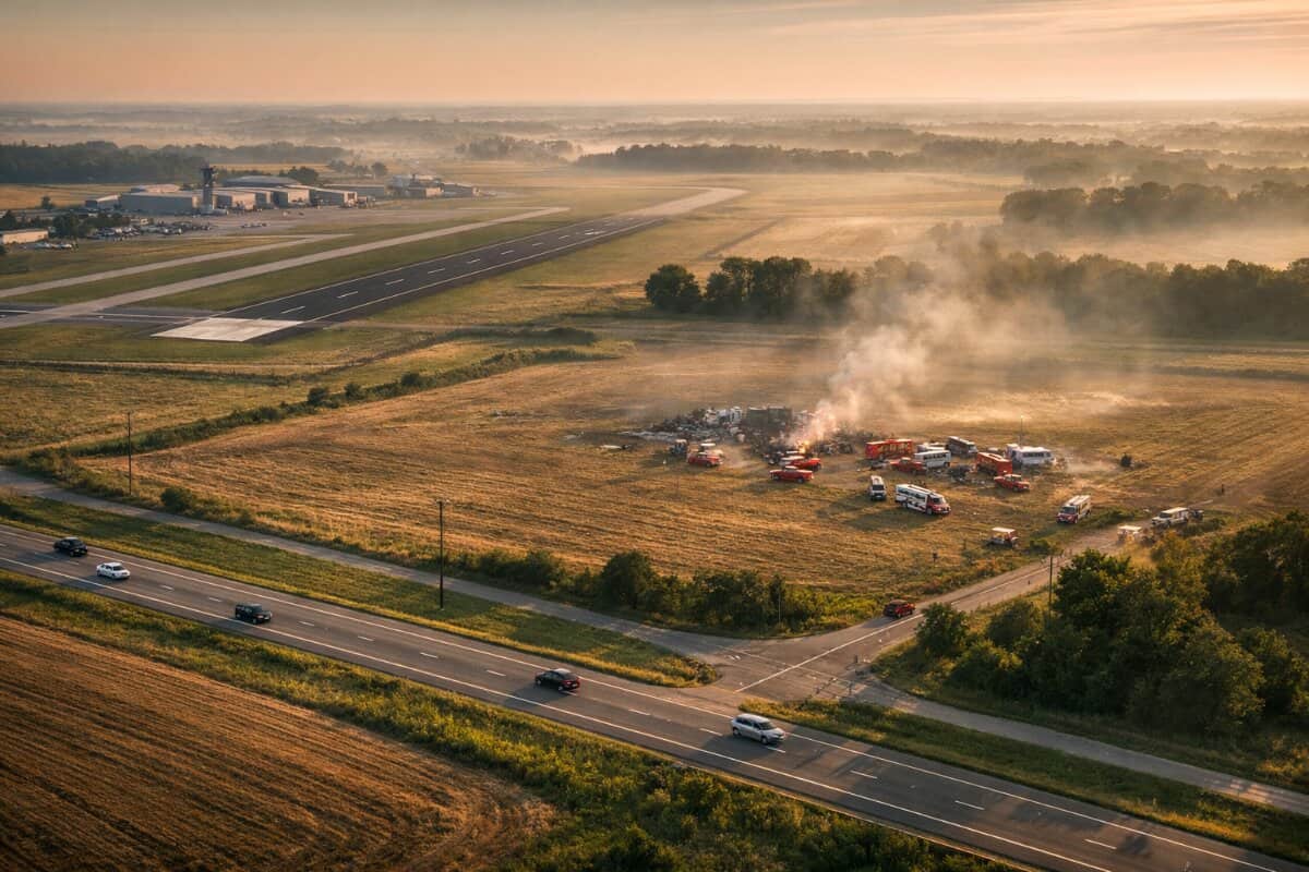 United States reports plane crash near Butler, Missouri after skydiving aircraft turns back shortly after takeoff and crashes near Business 49 Highway, killing 11 skydivers and pilot