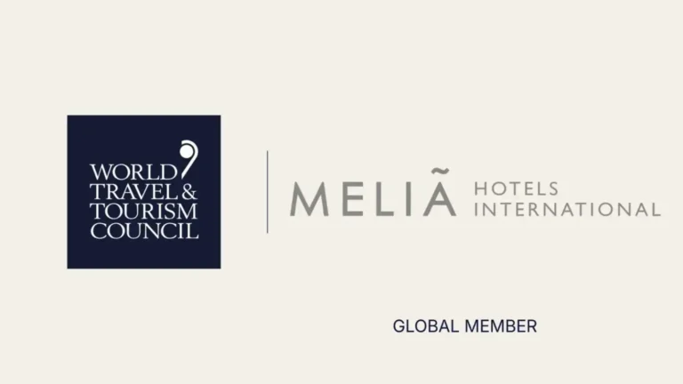 World Travel & Tourism Council logo beside MELIÁ Hotels International logo, with 'GLOBAL MEMBER' caption.