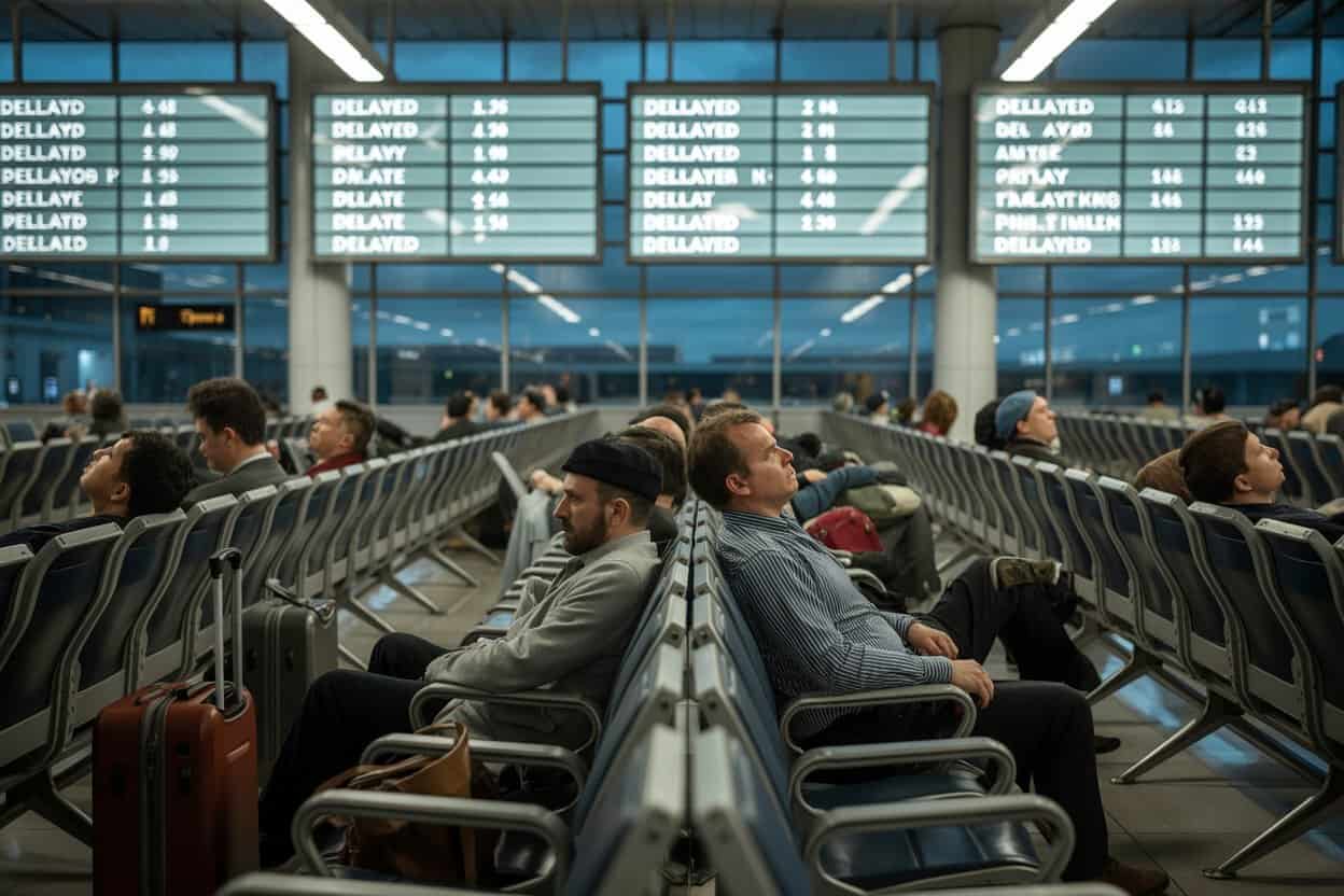 Travelers Stranded at Amsterdam Schiphol Airport, Netherlands as 227 Flights Are Delayed and 4 Canceled Disrupting KLM, Delta Air Lines, British Airways, Lufthansa, Air France, and More Across Domestic and International Routes to London, Paris, New York, Dubai, Frankfurt, and Barcelona