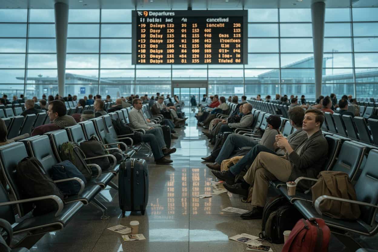 Travelers Stranded at King Khalid International Airport, Saudi Arabia as 42 Flights Are Delayed and 3 Canceled Disrupting Saudia, Flynas, Qatar Airways, Emirates, Turkish Airlines, and More Across Domestic and International Routes to Jeddah, Dubai, Doha, London, Cairo, Mumbai, and Istanbul
