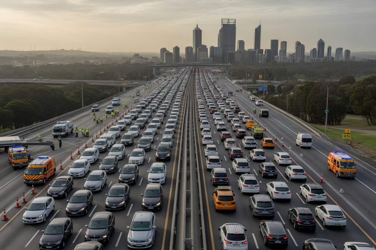 Major Traffic Disruption on Kwinana Freeway Northbound Following Peak Hour Collision in Perth