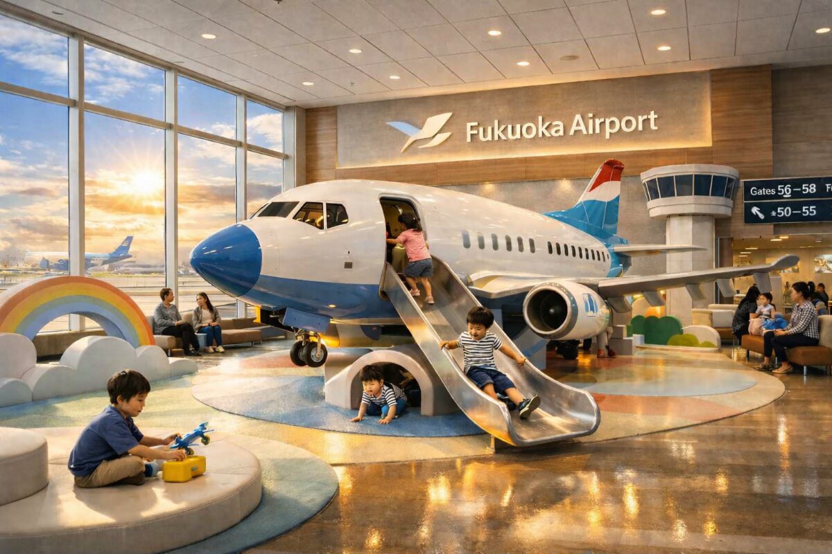 Fukuoka International Airport Unveils Renovated Kids’ Corner Featuring Airplane-Themed Slide
