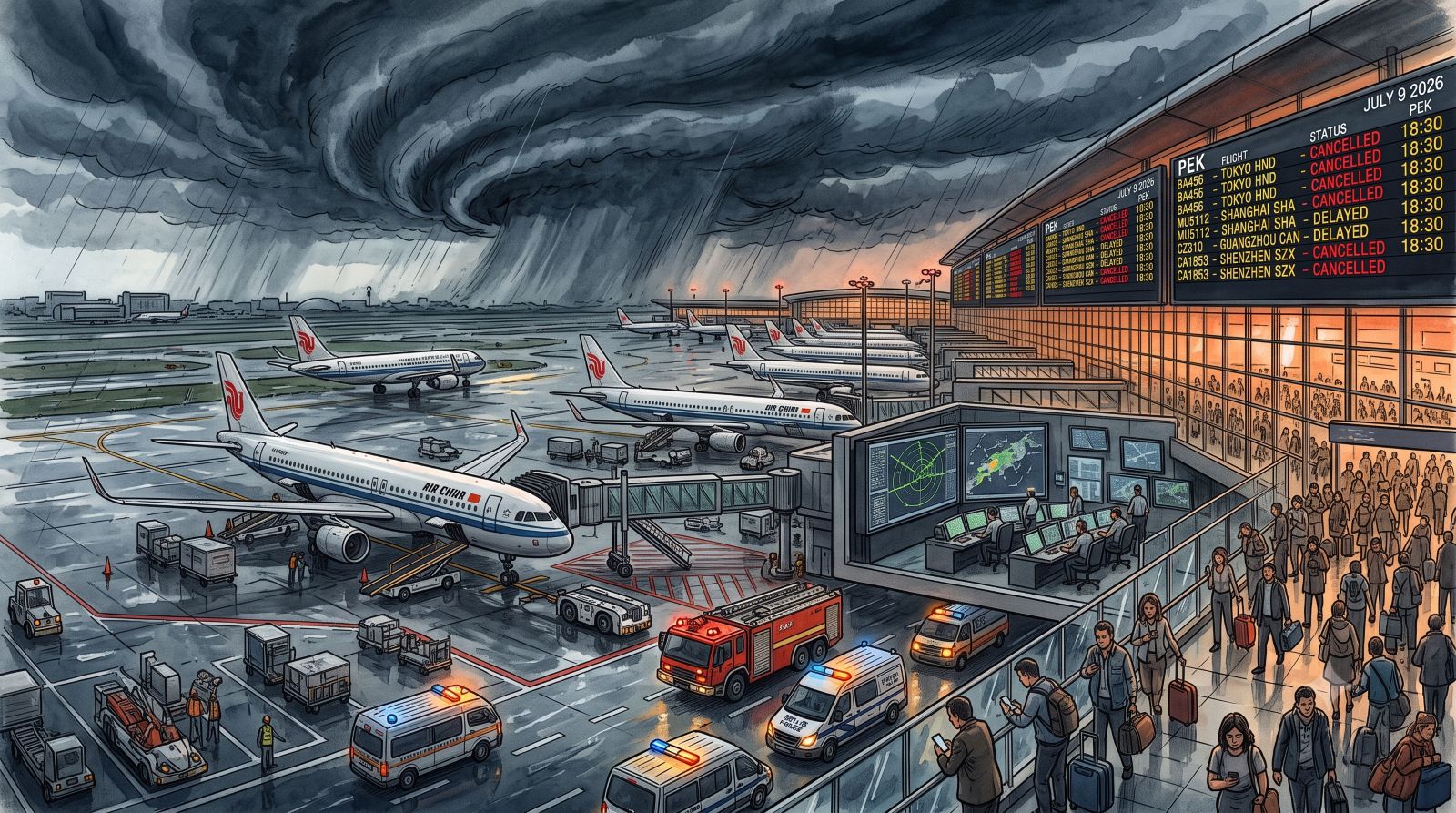 Aviation Disruption at Beijing Capital International Airport Amid Super Typhoon Bavi
